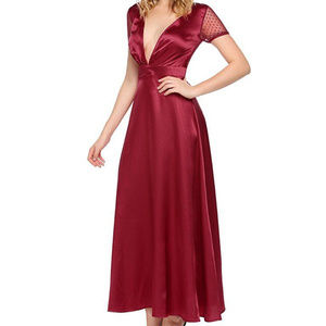 ANGVNS Womens Santin Deep V Neck Maxi Dress Sz 8